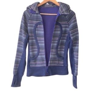 Lululemon Blue Striped Zip Front Hoodie Stride Jac